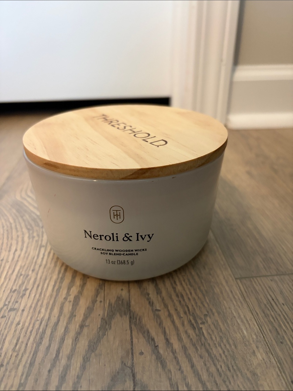 Threshold Ceramic Candle with Wood Lid - White & Natural Wood